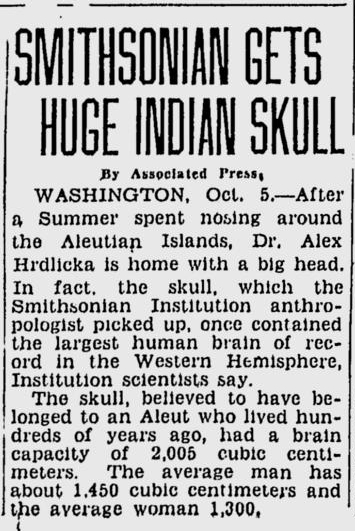 Aleutian Skull, Rochester Journal - Oct 5, 1936 pg 10